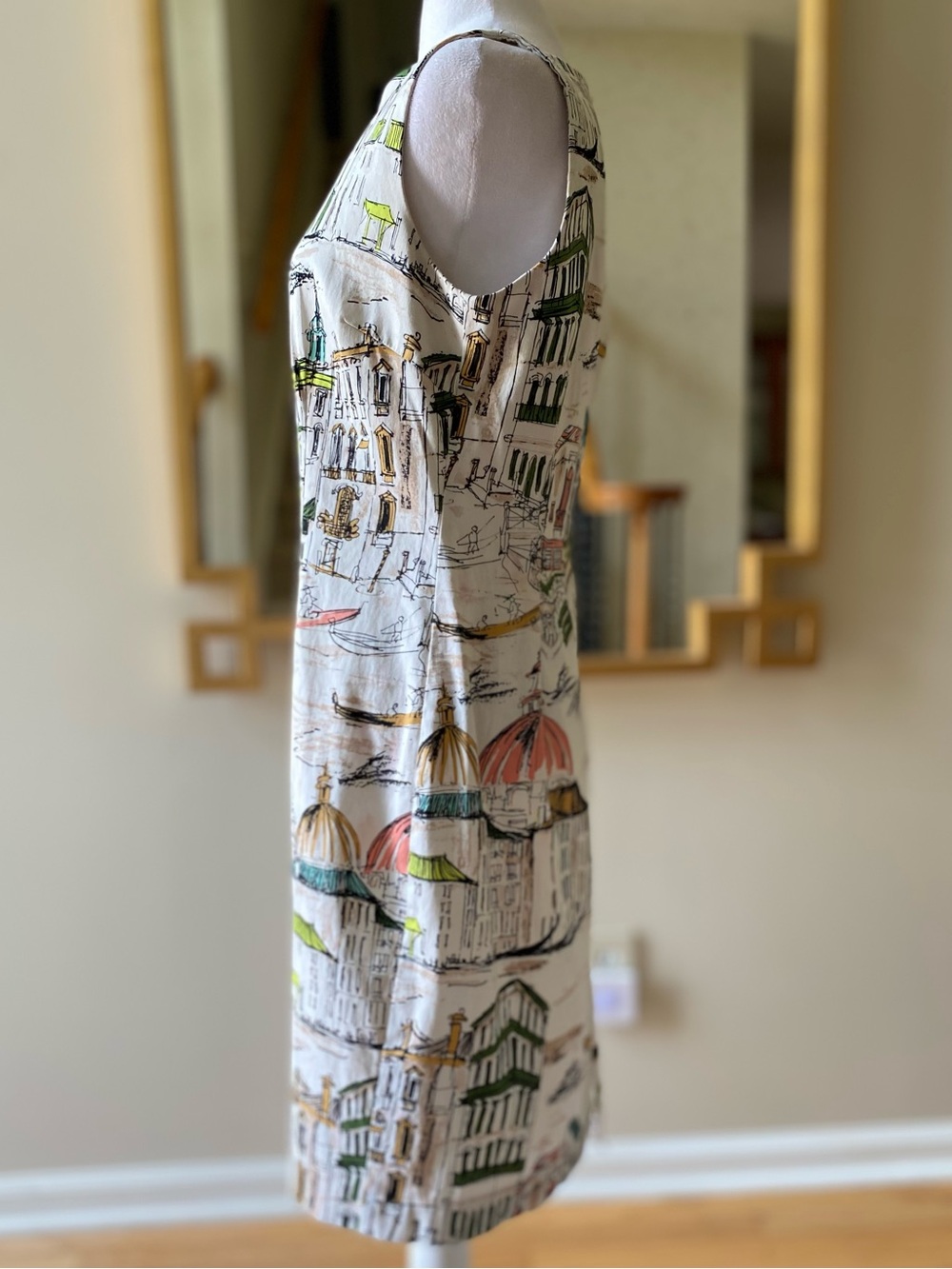 Chetta B Venetian Canal Gondola Print Sleeveless Shift Dress Size 8 - Picture 4 of 15